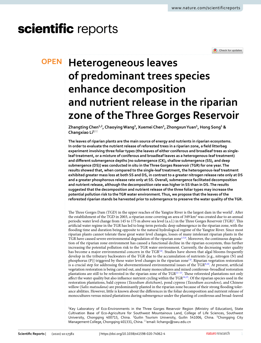 PDF) Heterogeneous leaves of predominant trees species enhance 