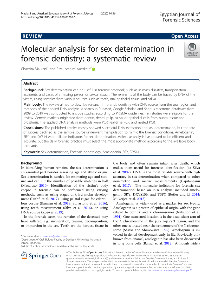 Pdf Molecular Analysis For Sex Determination In Forensic Dentistry A Systematic Review