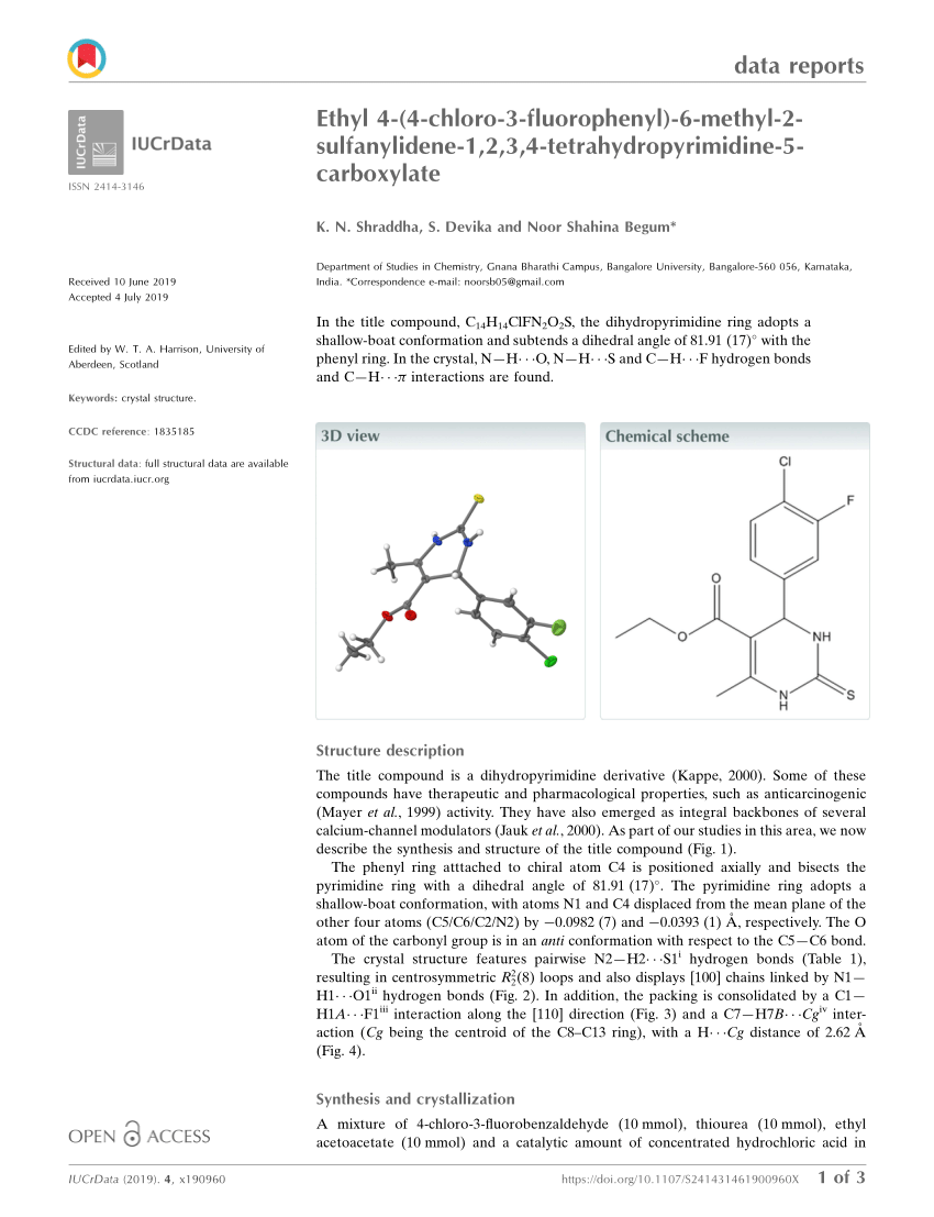 PDF) Ethyl 4-(4-chloro-3-fluorophenyl)-6-methyl-2-sulfanylidene-1 ...