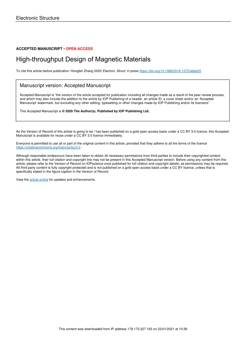 Pdf High Throughput Design Of Magnetic Materials