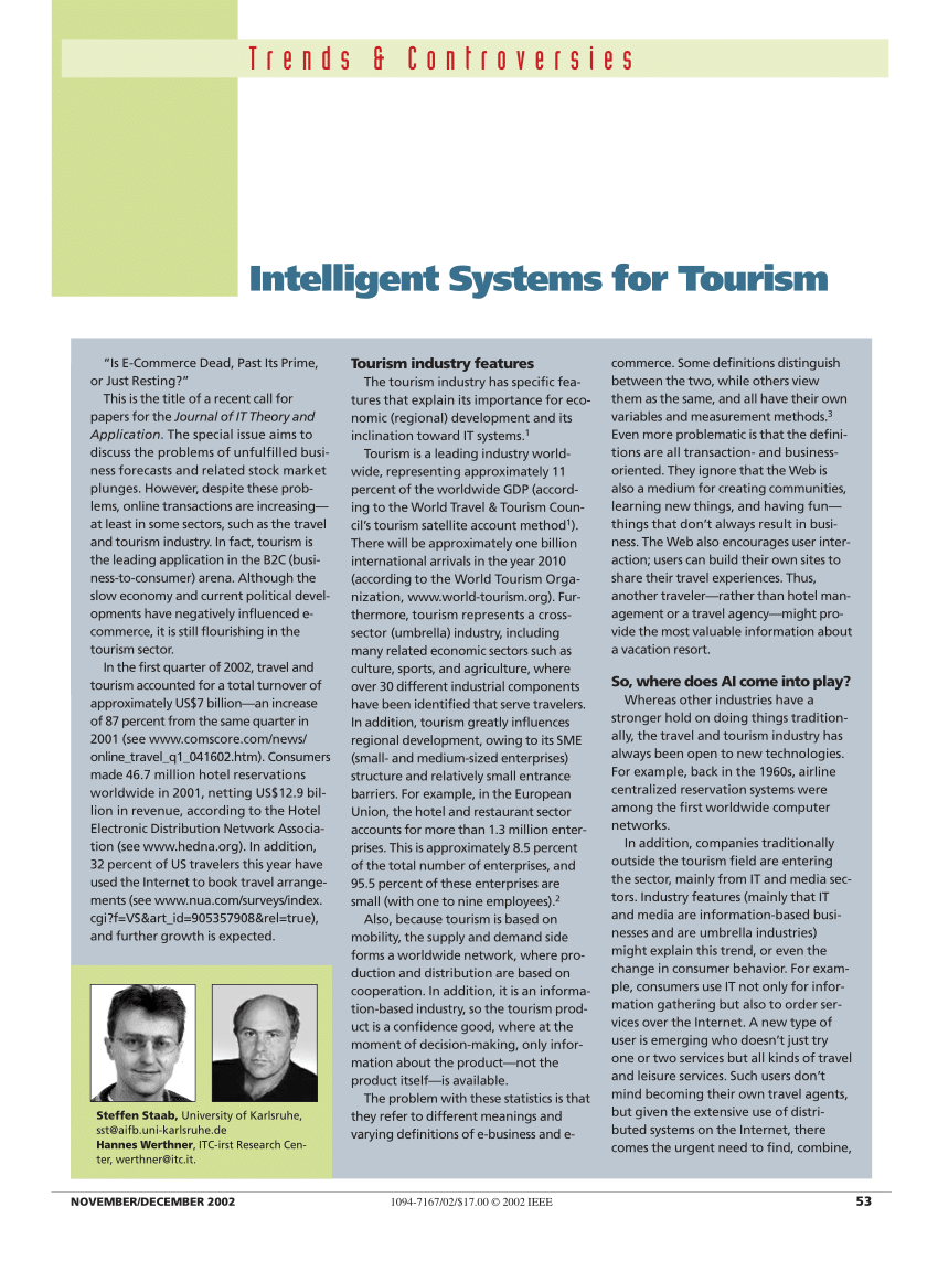 Pdf Intelligent Systems For Tourism