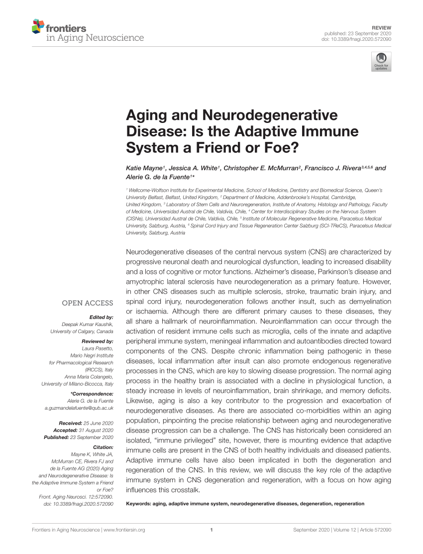 Pdf Aging And Neurodegenerative Disease Is The Adaptive Immune