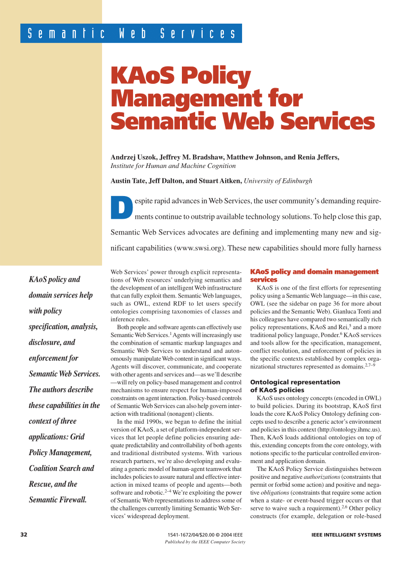 PDF) KAoS policy management for semantic Web Services