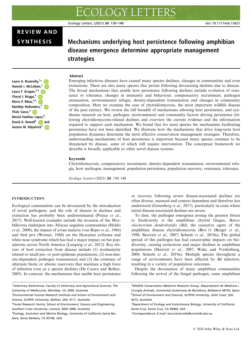 Mechanisms underlying host persistence following amphibian disease