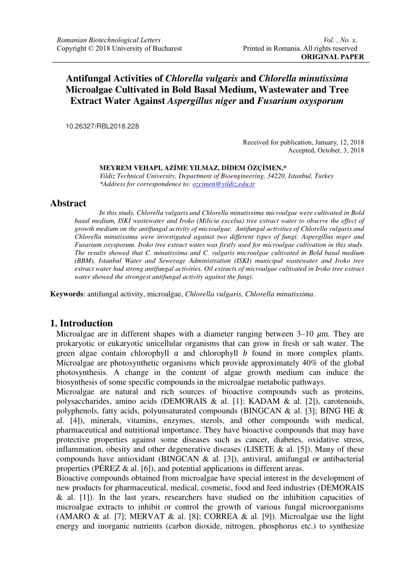(PDF) Antifungal Activities of Chlorella vulgaris and Chlorella ...