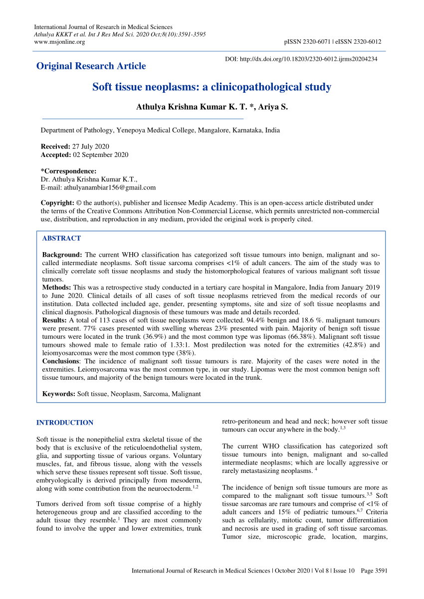 PDF) Soft tissue neoplasms: a clinicopathological study