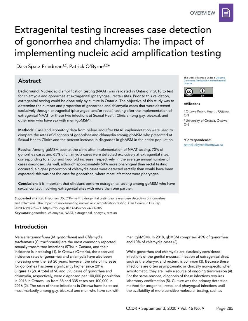 Pdf Extragenital Testing Increases Case Detection Of Gonorrhea And Chlamydia The Impact Of 8635