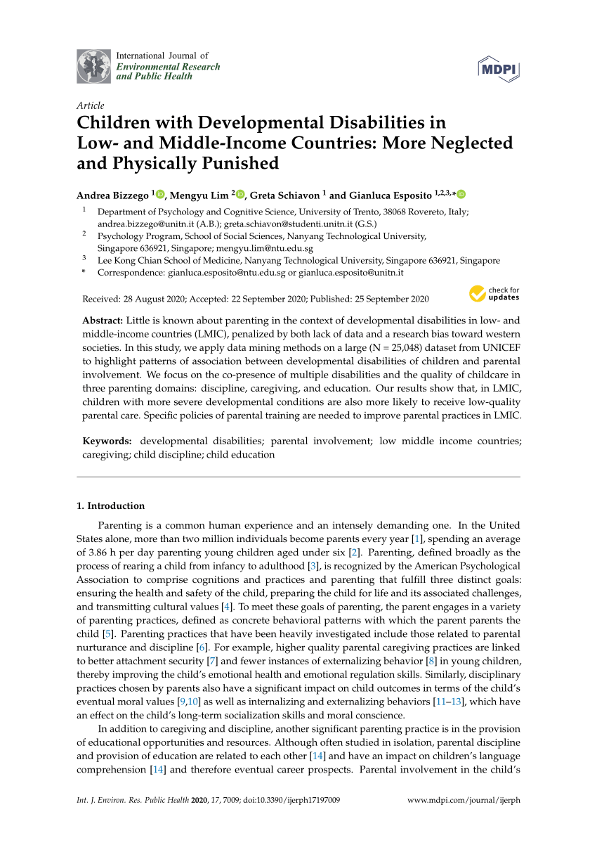 PDF) Children with Developmental Disabilities in Low- and Middle-Income Countries More Neglected and Physically Punished