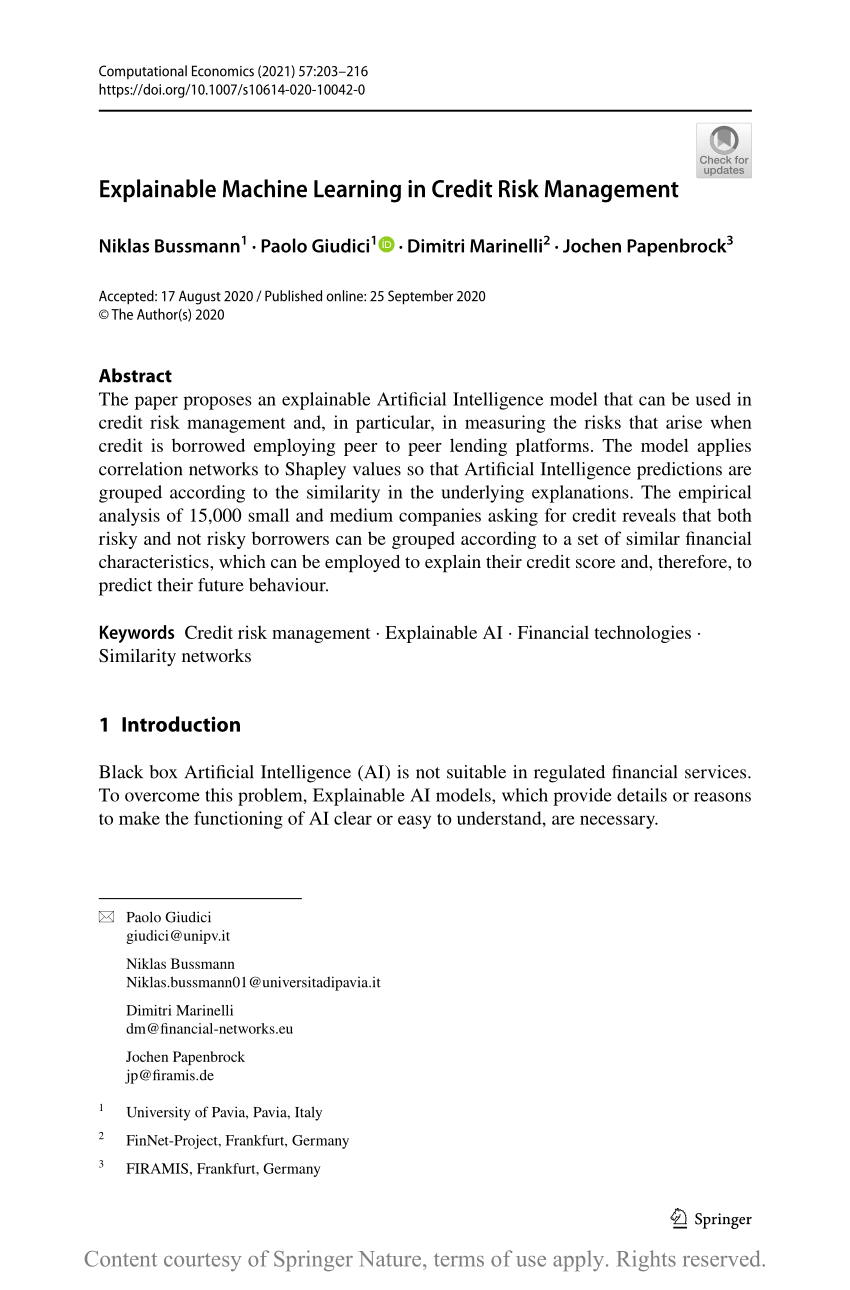 PDF Explainable Machine Learning in Credit Risk Management