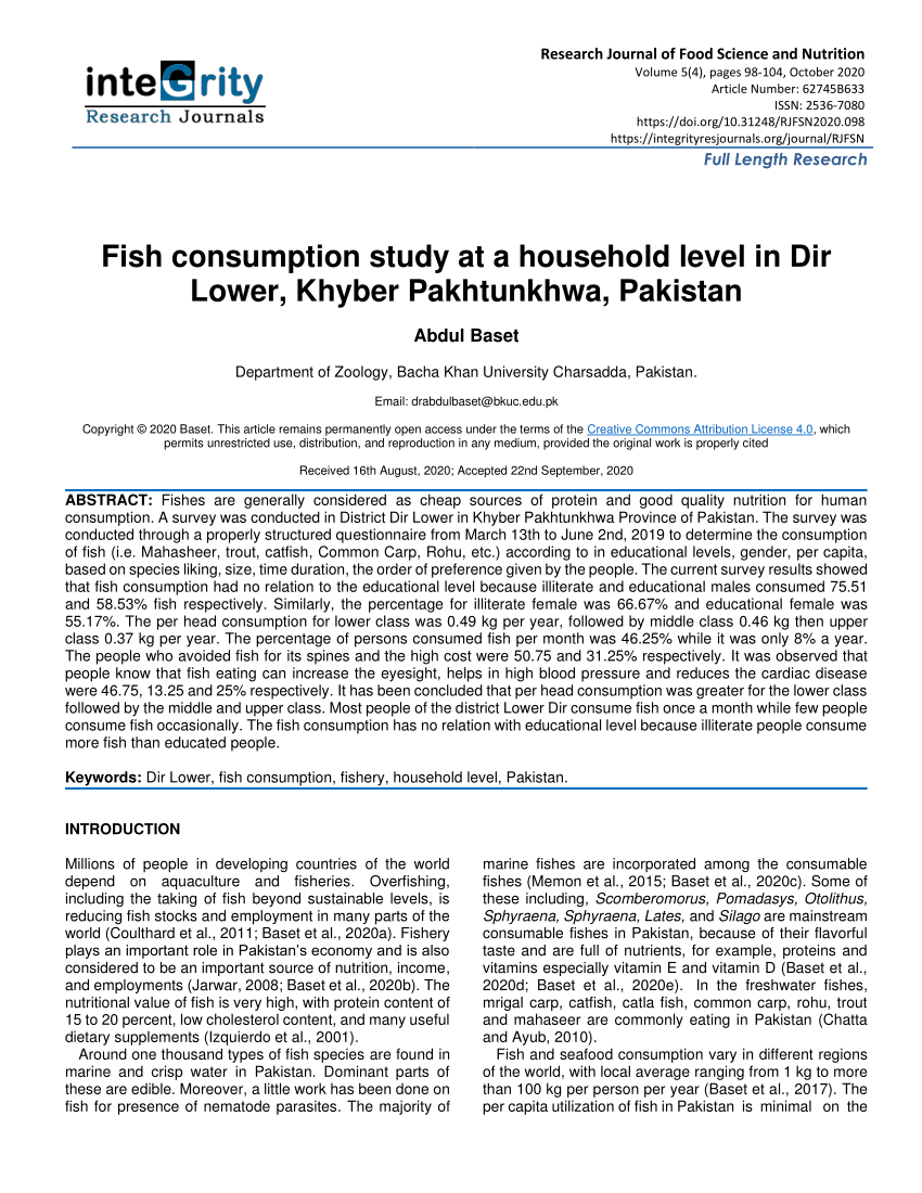 PDF) Fish consumption study at a household level in Dir Lower
