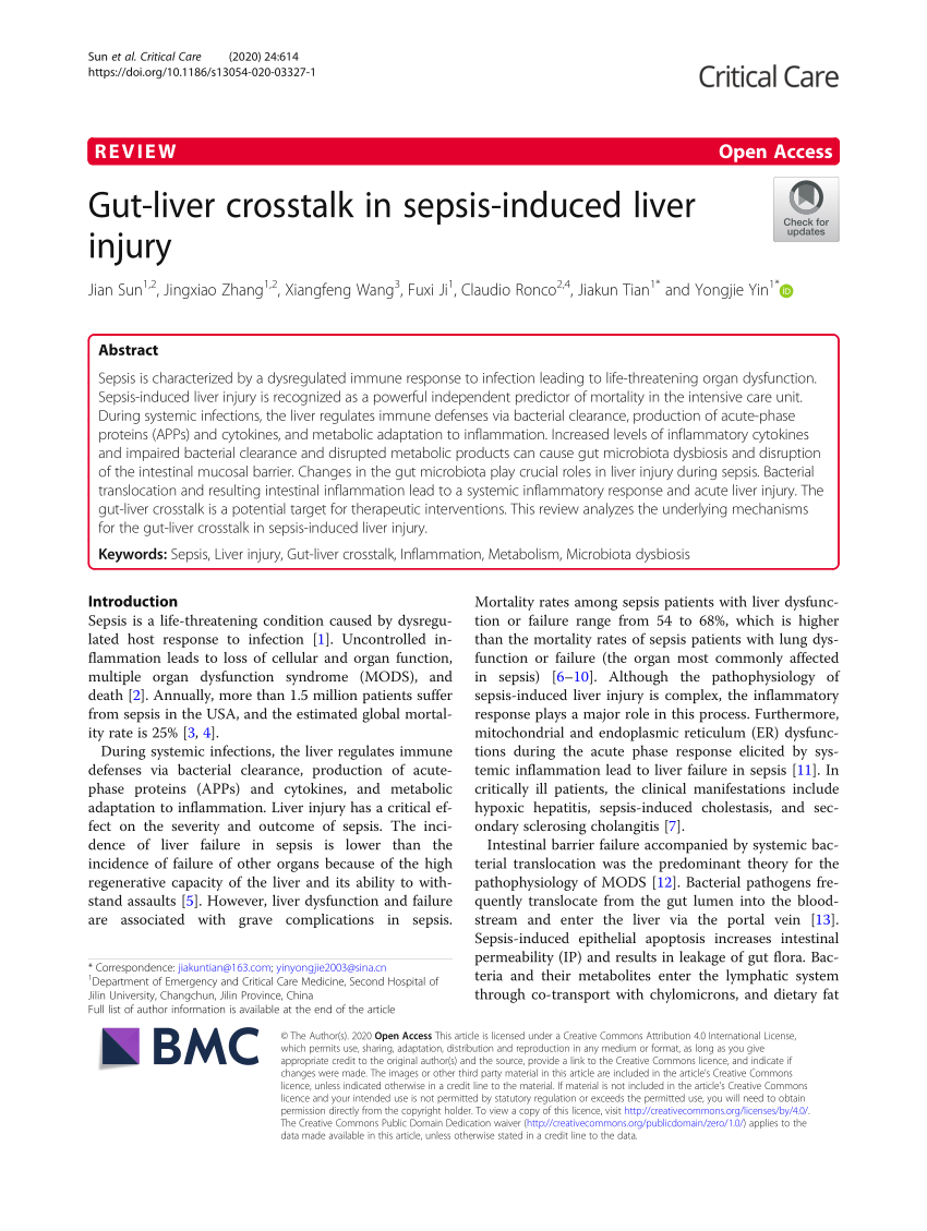 Pdf Gut Liver Crosstalk In Sepsis Induced Liver Injury