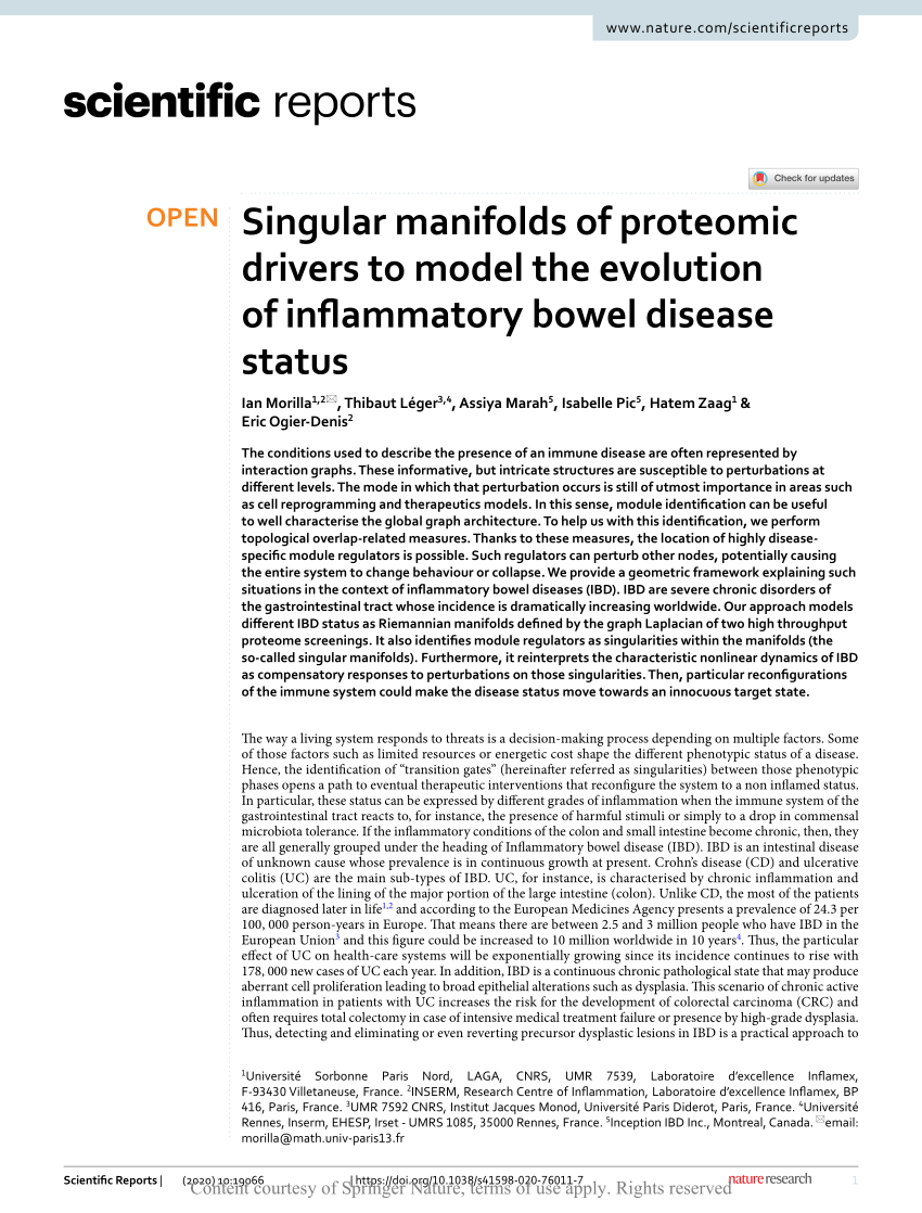 Pdf Singular Manifolds Of Proteomic Drivers To Model The Evolution Of Inflammatory Bowel 7842