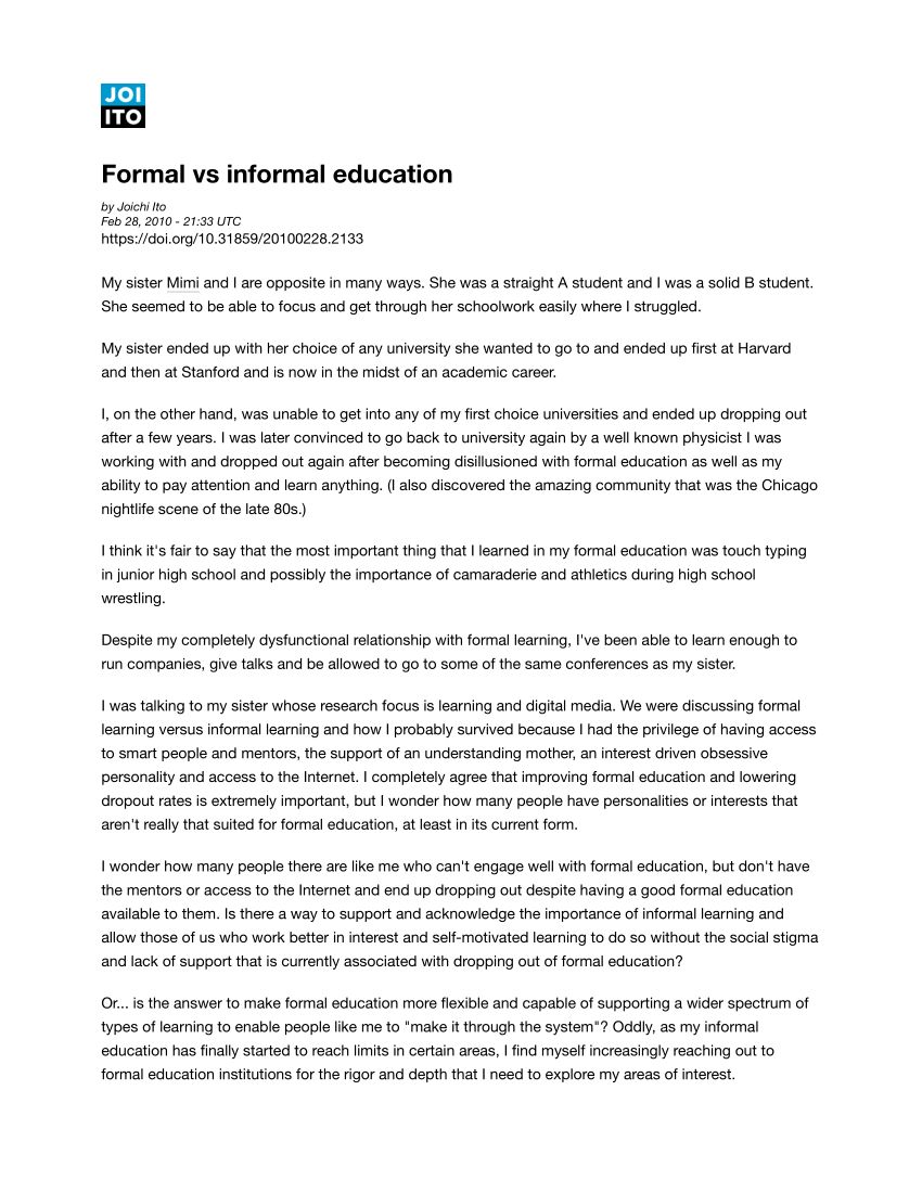 formal and informal education essay pdf