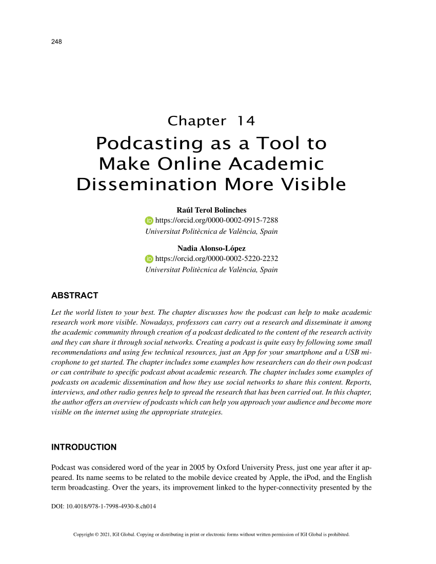 Pdf Podcasting As A Tool To Make Online Academic Dissemination More Visible