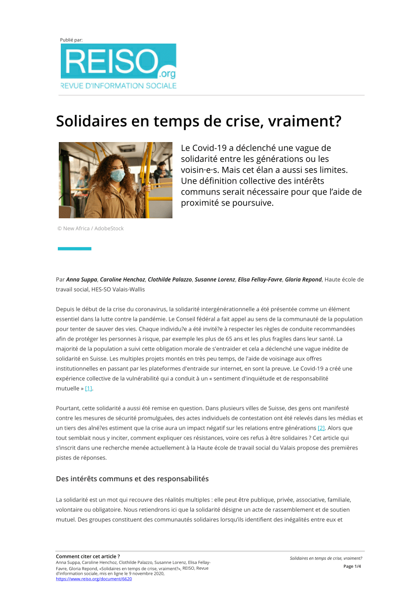 Pdf Solidaires En Temps De Crise Vraiment