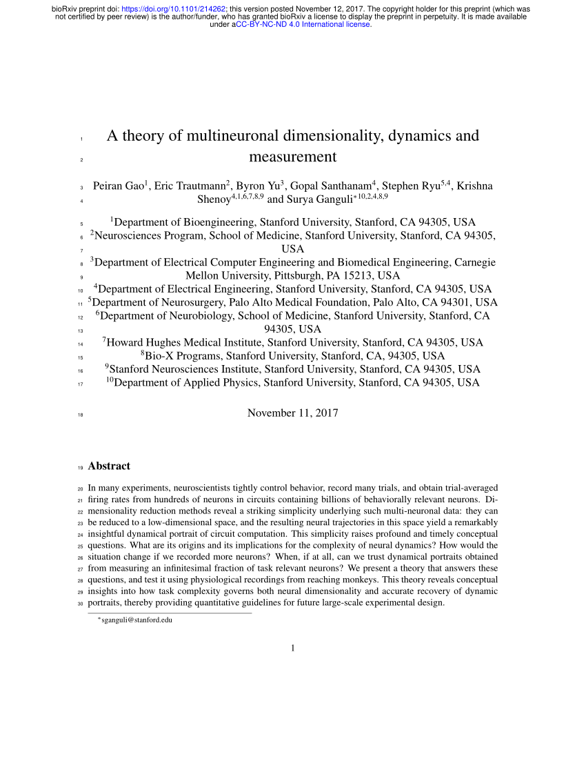 PDF) A theory of multineuronal dimensionality, dynamics and measurement