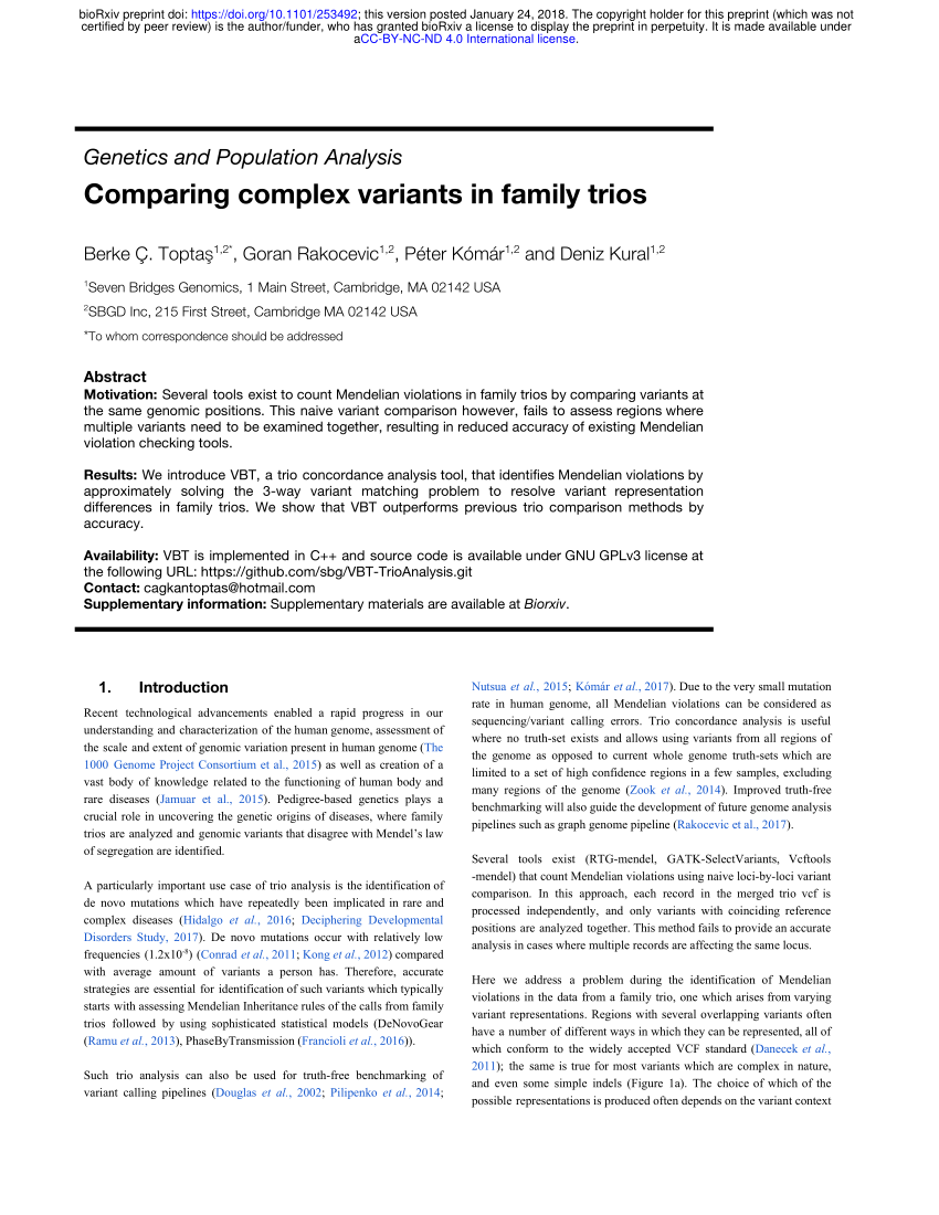 Pdf Comparing Complex Variants In Family Trios