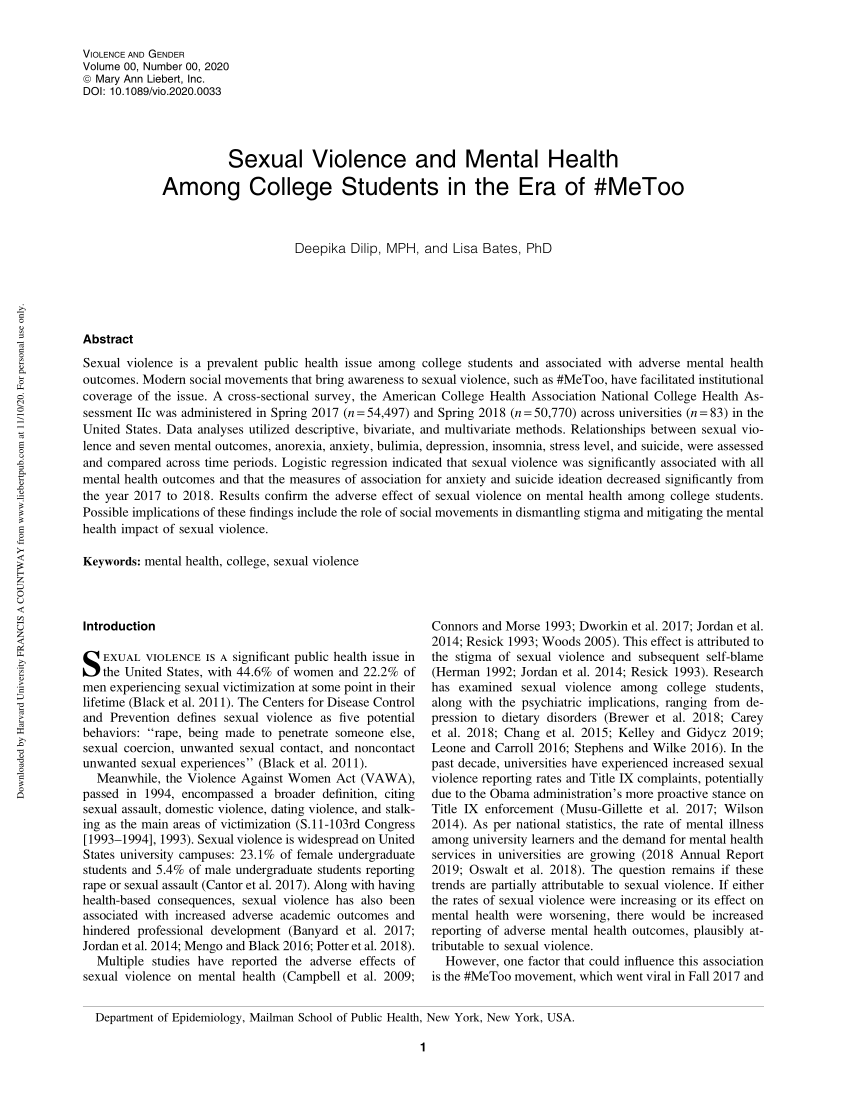 PDF Sexual Violence and Mental Health Among College Students in