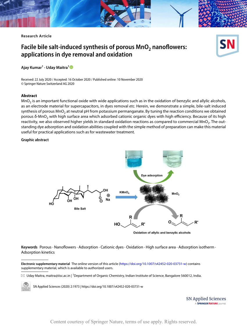 Facile Bile Salt Induced Synthesis Of Porous Mno2 Nanoflowers Applications In Dye Removal And 4936