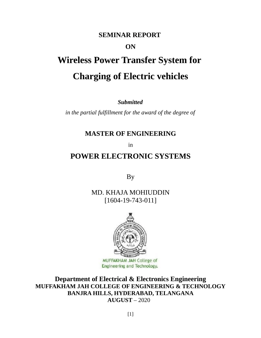 (PDF) Wireless Power Transfer System for Charging of Electric vehicles