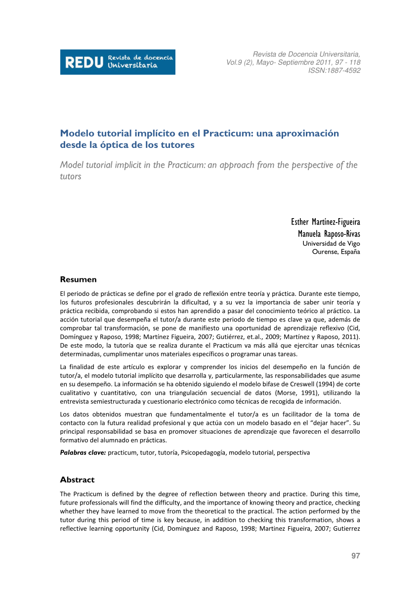 PDF) Modelo tutorial implícito en el Practicum: una aproximación desde la  óptica de los tutores