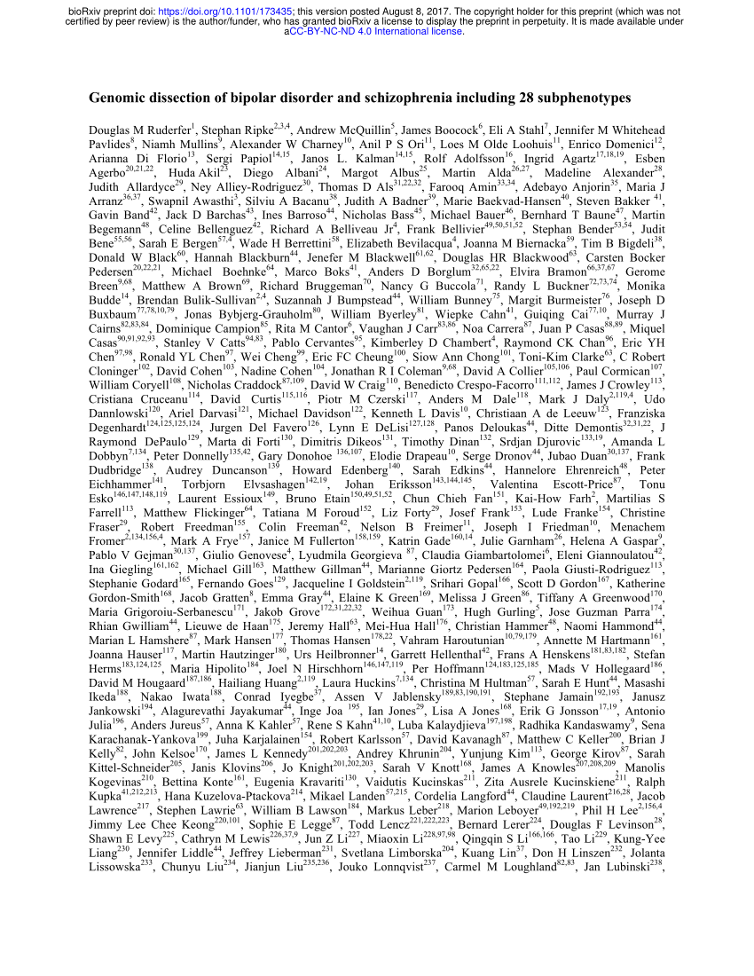 Pdf Genomic Dissection Of Bipolar Disorder And Schizophrenia Including 28 Subphenotypes 9749