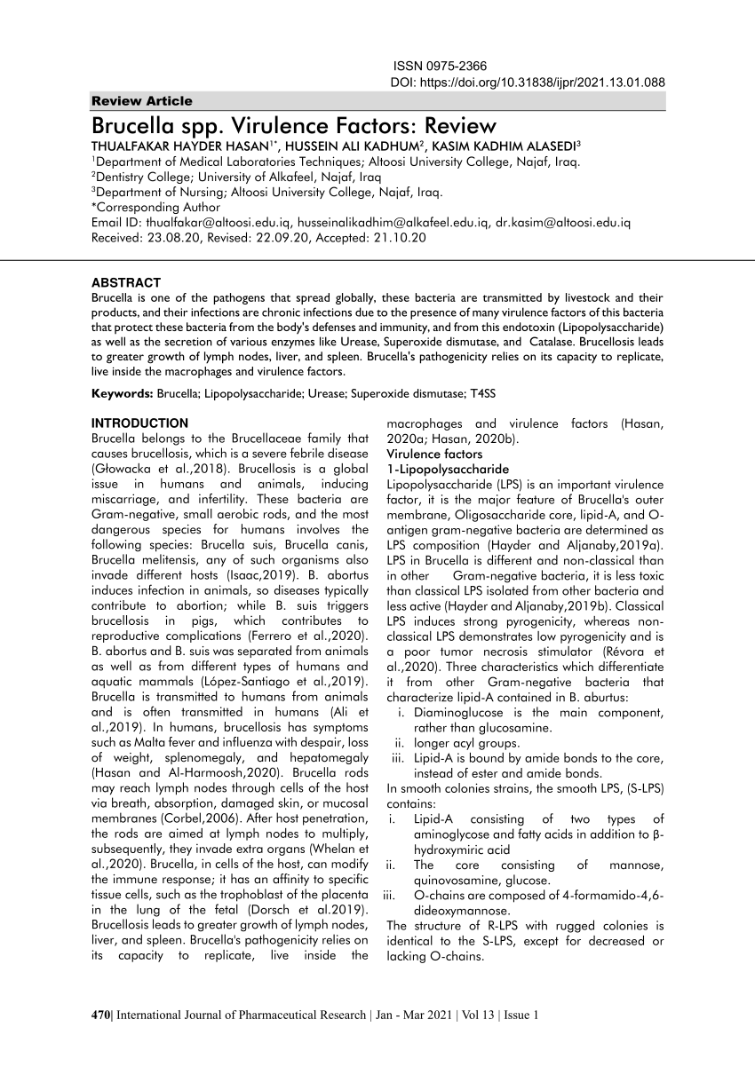 PDF) Brucella spp. Virulence Factors: Review