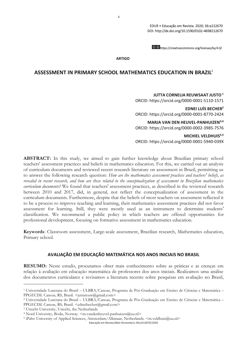 PDF) Assessment in primary school mathematics education in Brazil