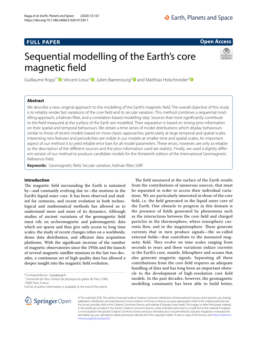 PDF) Sequential modelling of the Earth's core magnetic field