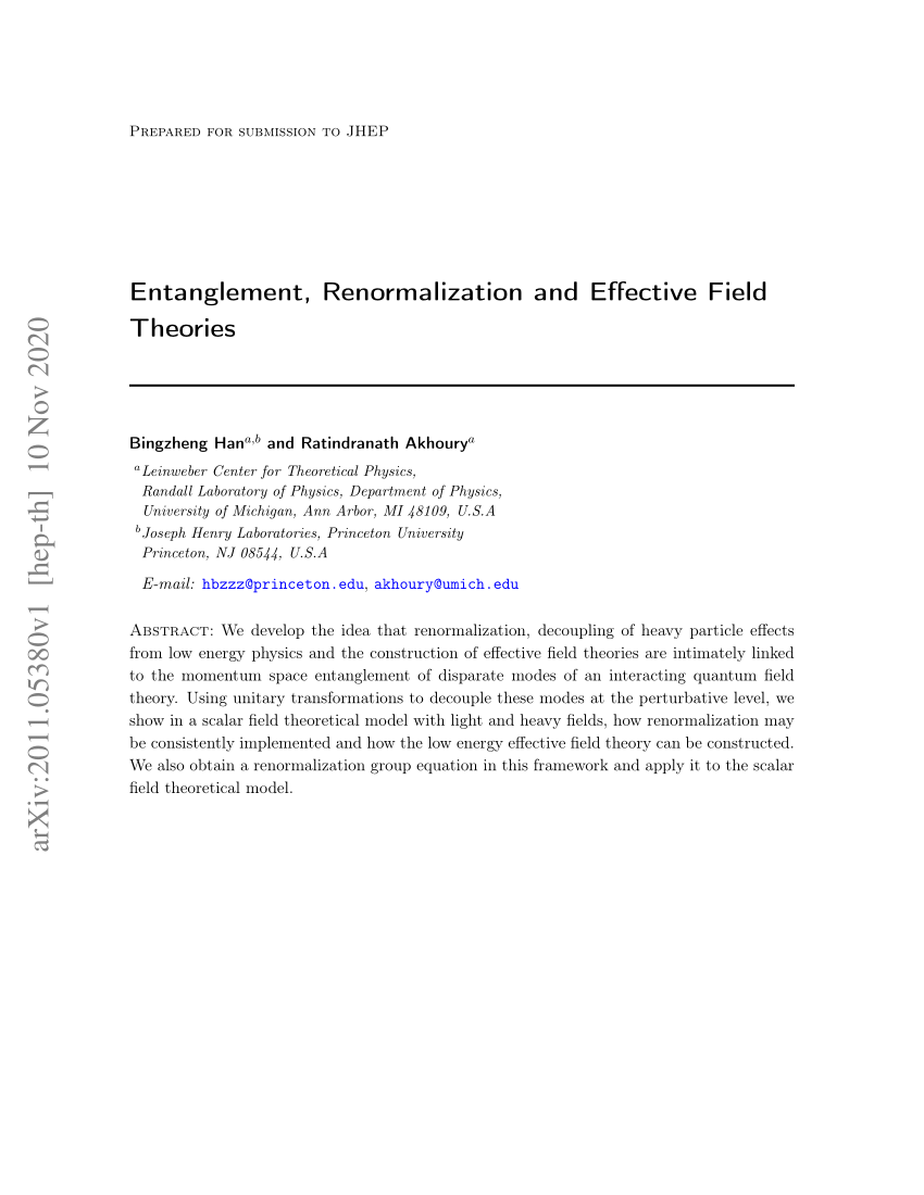 (PDF) Entanglement, Renormalization and Effective Field Theories