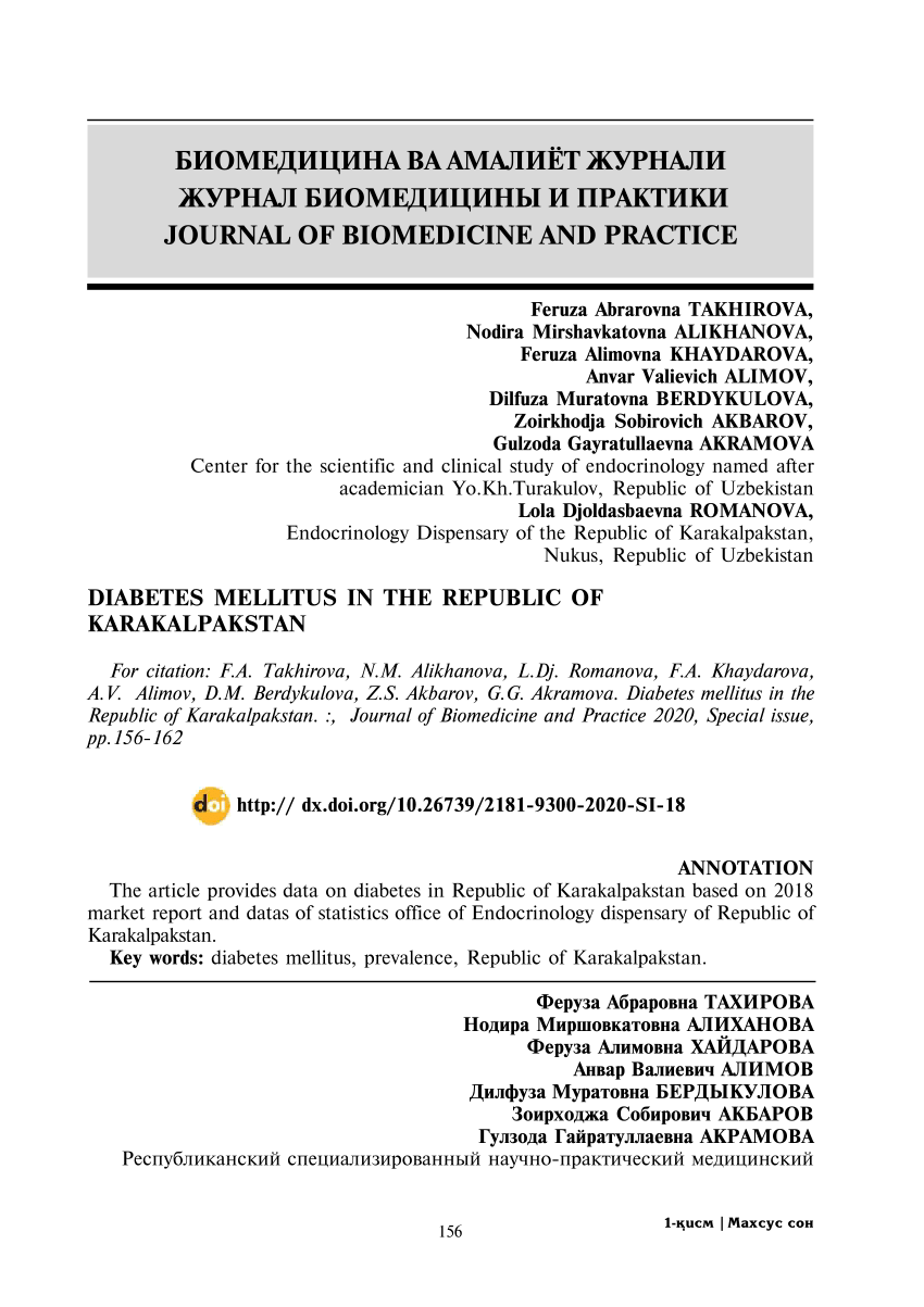 Pdf Diabetes Mellitus In The Republic Of Karakalpakstan