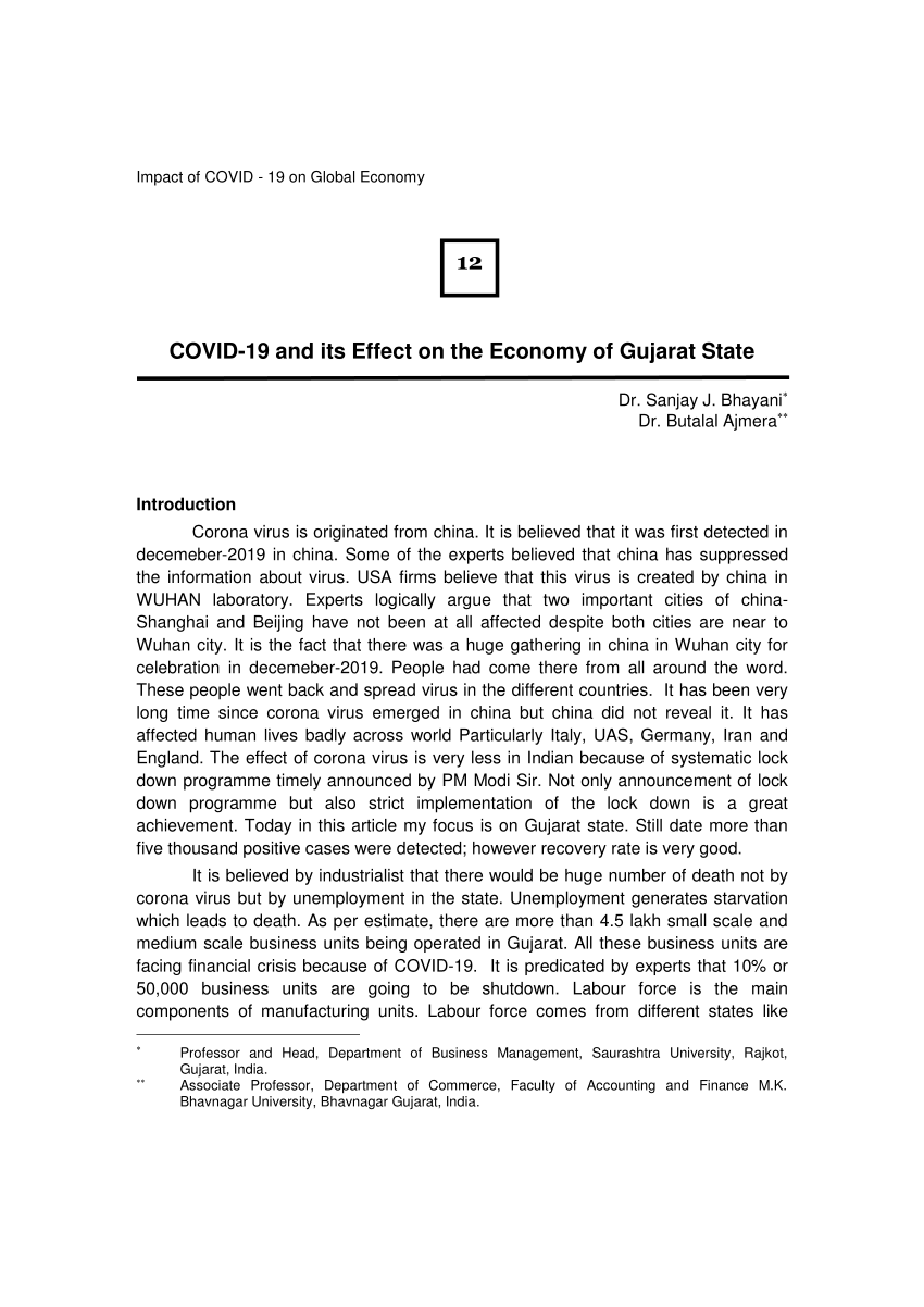 (PDF) COVID-19 and its Effect on the Economy of Gujarat State