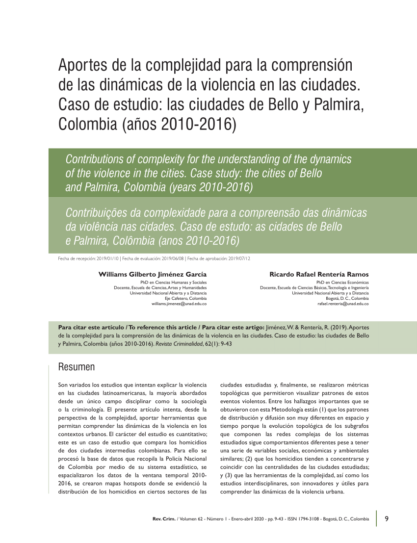 PDF) Contributions of complexity for the understanding of the dynamics of violence in cities