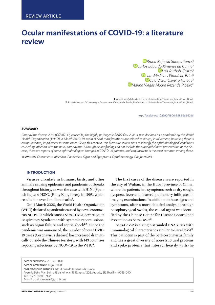 COVID-19: quais motivos levaram os pacientes a procurarem pronto  atendimento oftalmológico durante a pandemia? - Revista Brasileira de  Oftalmologia