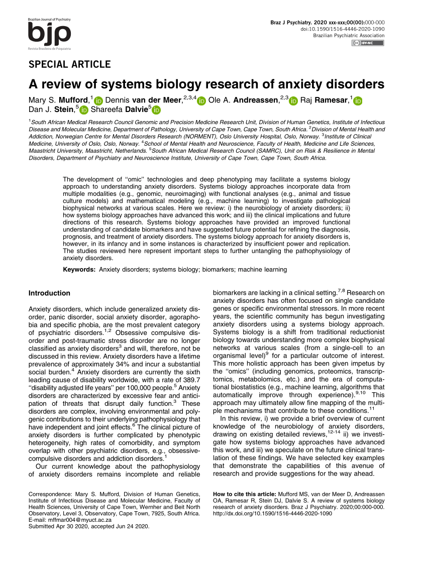 a review of systems biology research of anxiety disorders