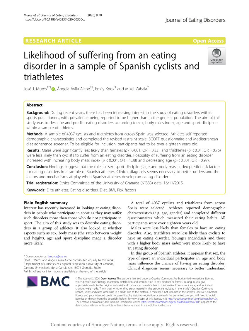 PDF) Likelihood of suffering from an eating disorder in a sample of Spanish cyclists and triathletes image picture