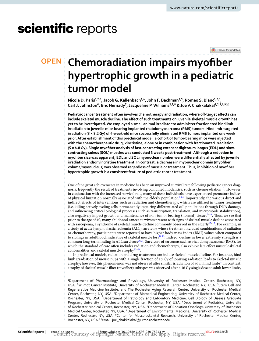 PDF) Chemoradiation impairs myofiber hypertrophic growth in a pediatric  tumor model