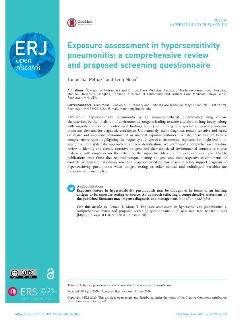 PDF) Exposure assessment in hypersensitivity pneumonitis: a ...