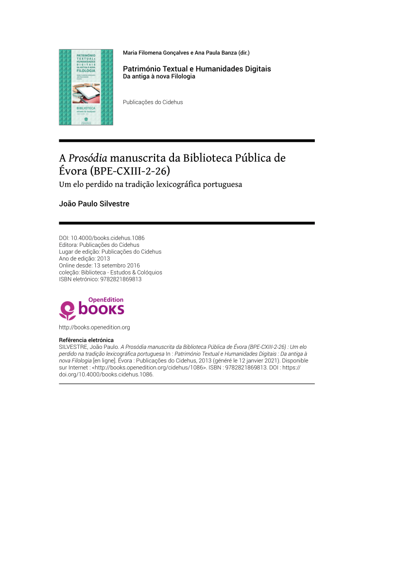Património Textual e Humanidades Digitais - Fontes metalinguísticas para o  português clássico - Publicações do Cidehus