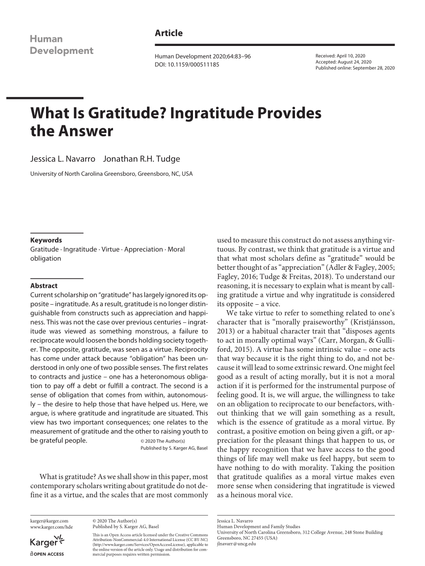 Pdf What Is Gratitude Ingratitude Provides The Answer Published In Human Development