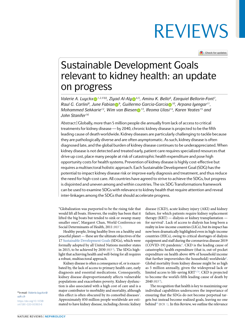 Pdf Sustainable Development Goals Relevant To Kidney Health An Update On Progress