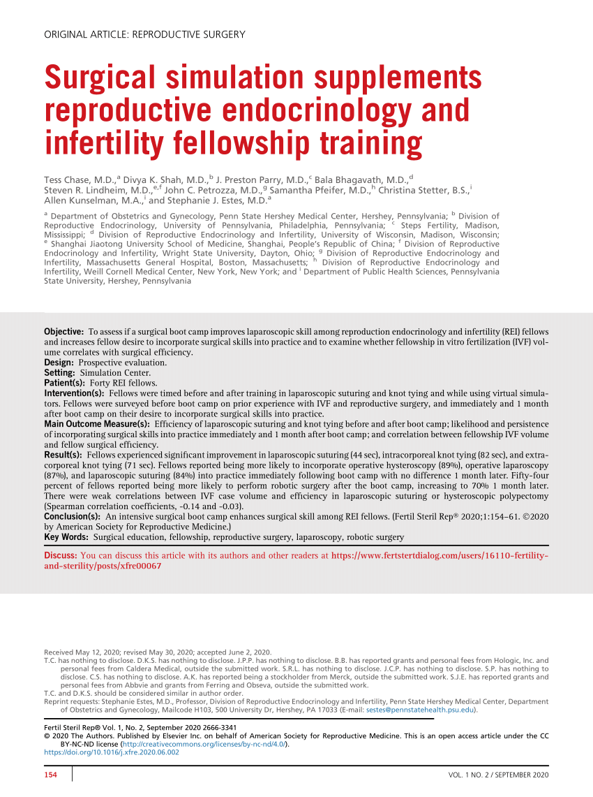 Pdf Surgical Simulation Supplements Reproductive Endocrinology And Infertility Fellowship Training 