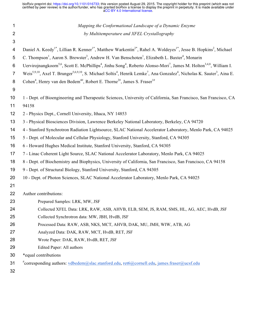 PDF) Mapping the Conformational Landscape of a Dynamic Enzyme by XFEL and  Multitemperature Crystallography