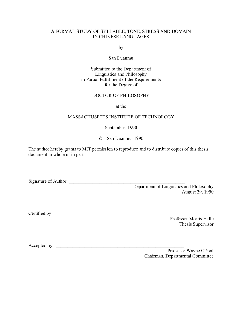 Pdf A Formal Study Of Syllable Tone Stress And Domain In Chinese Languages