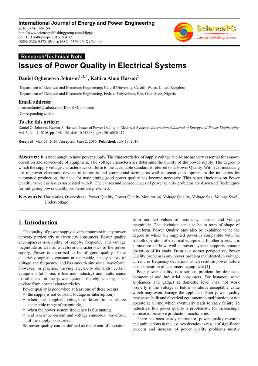 Pdf Issues Of Power Quality In Electrical Systems