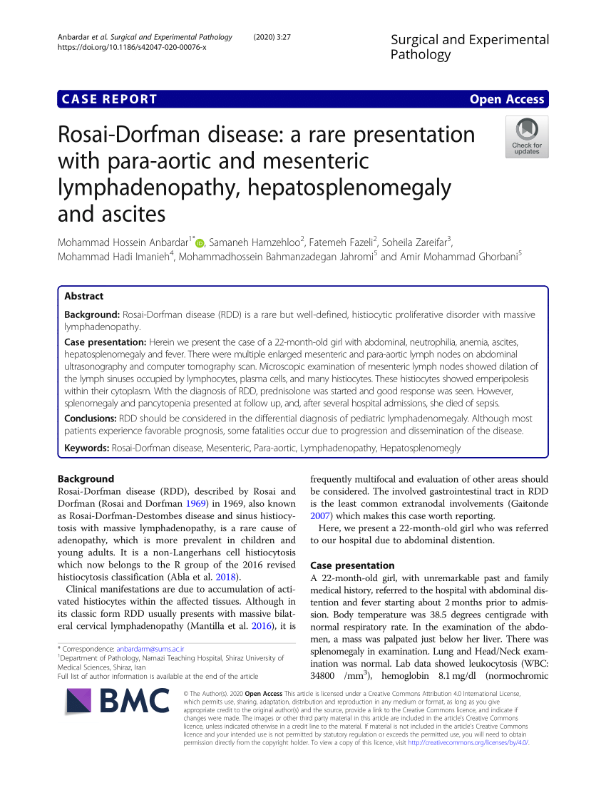 Pdf Rosai Dorfman Disease A Rare Presentation With Para Aortic And