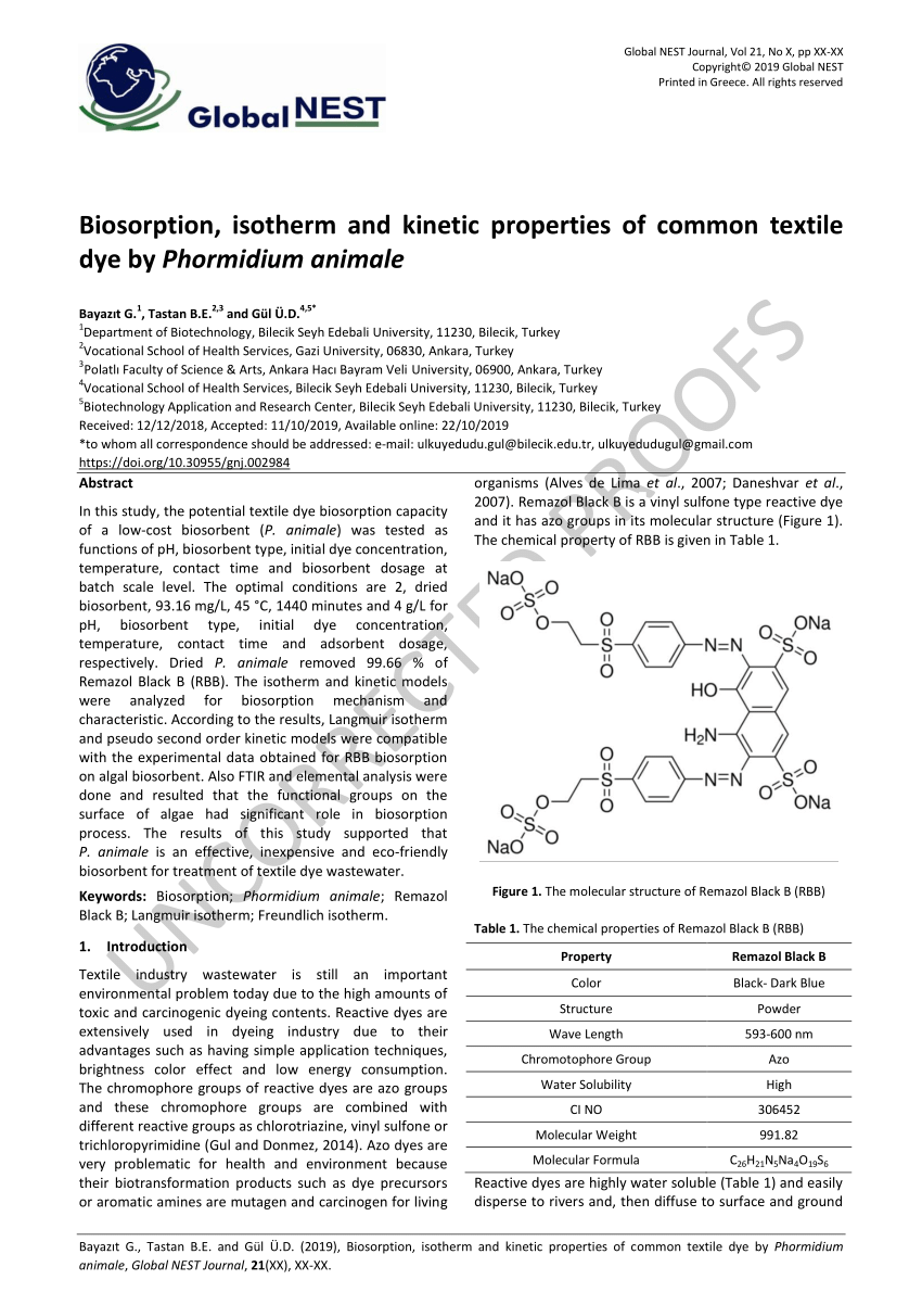 Pdf Biosorption Isotherm And Kinetic Properties Of Common Textile Dye By Phormidium Animale