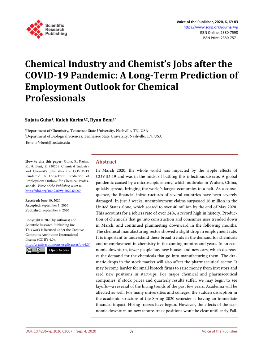 Pdf Chemical Industry And Chemist S Jobs After The Covid 19 Pandemic A Long Term Prediction Of Employment Outlook For Chemical Professionals