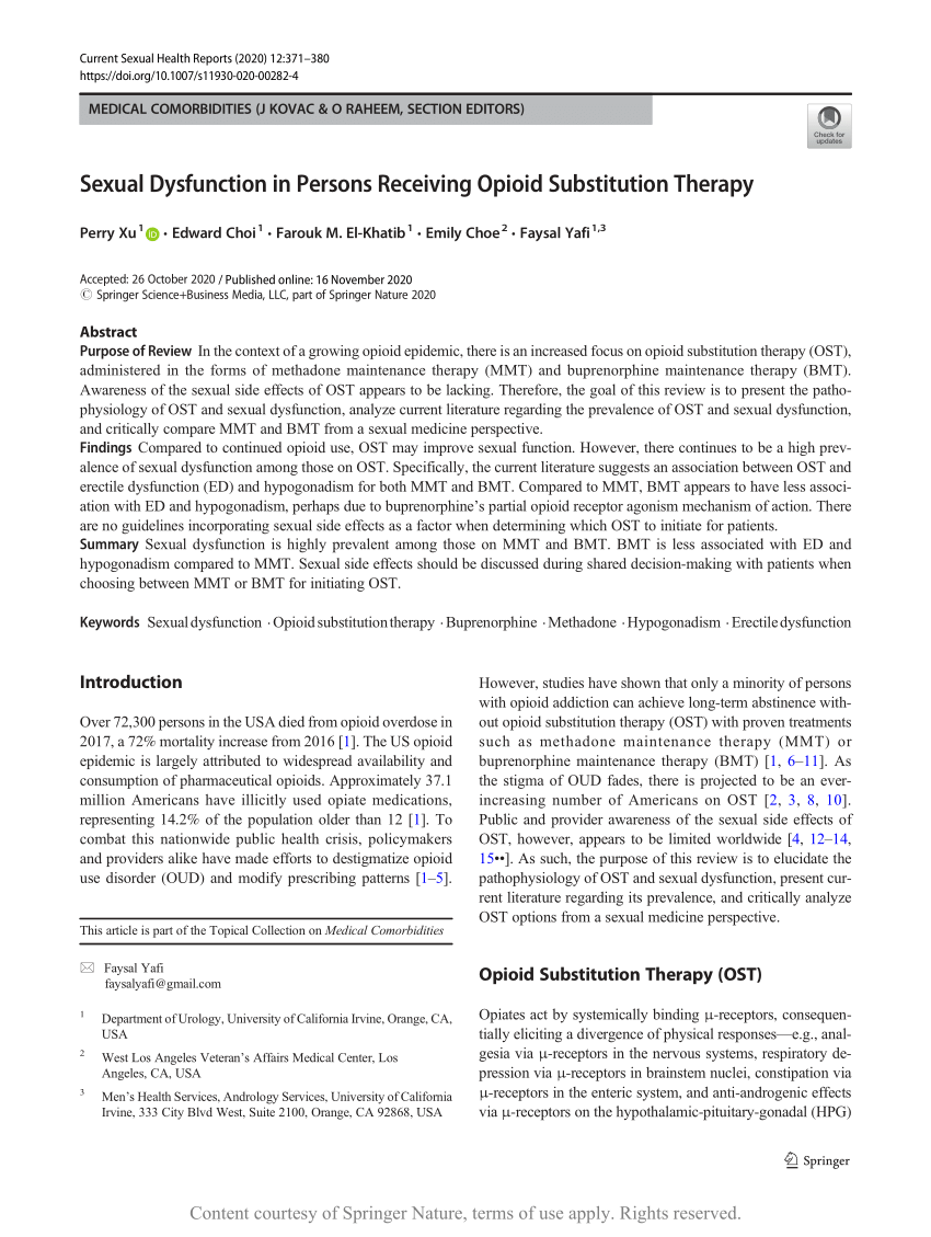 Sexual Dysfunction in Persons Receiving Opioid Substitution