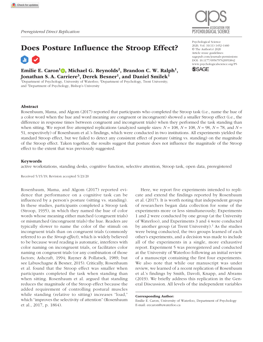 Pdf Does Posture Influence The Stroop Effect